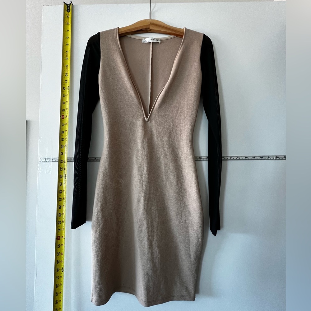 Tan and black bodycon dress